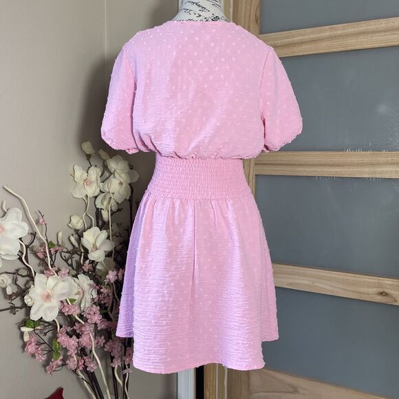 Faded Rose Pink Mini Dress Elastic Waist Short Sleeves Women Small Cottagecore - Picture 4 of 7